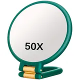 Bemonew 50-facher Vergrößerungsspiegel, doppelseitiger Vergrößerungs-Make-up-Spiegel mit 360° verstellbarem Griff, Hand-/Wandhalterung/Tischdesign für Make-up, Grün