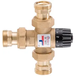 Thermostatisches Mischventil 3/4'' für Heizungs-Sanitär- und Wasseranlagen, mit Verbrühschutz, Verschraubungen mit unmotiertem Rückschlagventileinsatz