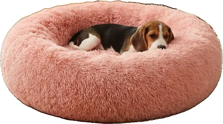 flauschiges Hundebett, Katzenbett, Donut-Kissen, waschbar, herausnehmbare Mitteinlage, langfloriges Plüschmaterial, 80 cm Durchmesser, rosa