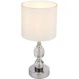 ETC Shop Nachttischlampe Kristallglas Tischleuchte Glasfuss Tischlampe Wohnzimmer chrom, Textil weiß, 1x E14 Fassung, DxH 15x34 cm