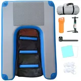 Hundebadeleiter Aufblasbare Hundepool-Ausstiegsrampe mit Pumpe/Seil/Reparaturset, PVC Rutschfeste Schwimmende Hunderampe für Seen/ Boote/ Anlegestellen/ Yachten, Tragbar & Wiederverwendbar(Blue,150L x