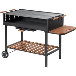 Tarrington House Holzkohlegrill Bratislava, 60 x 100 cm, Seitenablage, höhenverstellbare Roste, fahrbar, Stahl/Kieferholz, schwarz
