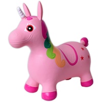 TE-Trend Hüpftier Einhorn Pferde Spielzeug Hüpfpferd Hüpfball ab 2 3 4 5 6 Jahre Hopser Unicorn Pferd zum draufsitzen und hüpfen Regenbogen Rosa Mehrfarbig
