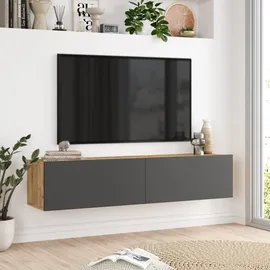 [en.casa] Lapinlahti TV-Lowboard 140 x 29,5 x 31,5 cm Eiche rustikal/Anthrazit Holz/Spanplatte
