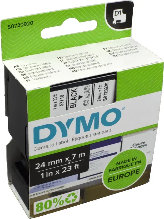 Dymo Label Band D1 53710 (S0720920) schwarz auf transparent  24mm x 7m