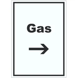 HB-Druck Gas Aufkleber mit Text und Richtungspfeil rechts Anschluss hochkant A8 (52x74mm)