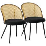 BEKRVIO Rattanstuhl Polsterstühle mit Rattan-Rückenlehne, 4-Metallbeine (Set, 2 St), Verstellbare Fußstütze, Schwarz schwarz