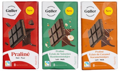 Schokoladentafeln im Set Galler Lait Praline Eclats de Caramel x Lait Praline Eclats de Noisettes x Noir Praline, 3 x 180 g