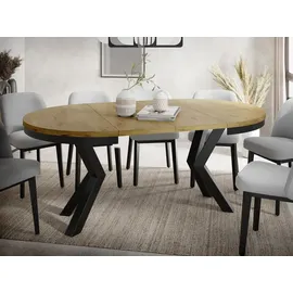 WFL GROUP Runder Ausziehbarer Esstisch im Loft-Stil - Industrieller Tisch mit Schwarzen Metallbeinen - Platzsparender Tisch für Wohnzimmer - Lancelot Eiche ... - Braun