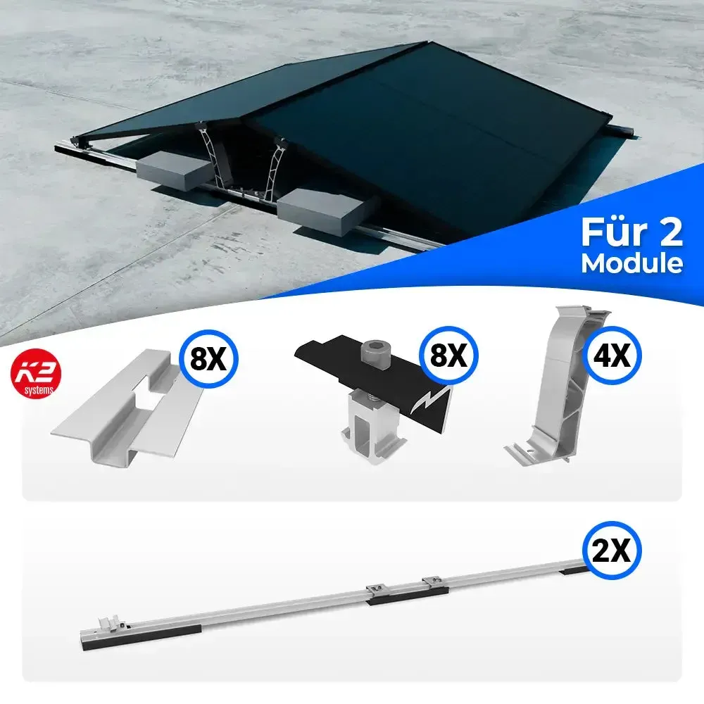 K2 Systems Flachdach Ost/West D-Dome Montageset für 2 Module - 0% MwSt. (Angebot gemäß § 12 Abs. 3 UStG)