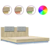 vidaXL Bettgestell mit Kopfteil & LED-Leuchten Sonoma-Eiche 160x200 cm
