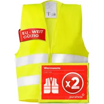 purahelp Warnweste Auto Gelb 2 Erwachsenenwesten, DIN EN 20471 Universalgröße