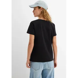 bonprix T-Shirt (Packung, 2-tlg) lockere Passform, Kurzarm, Rundhalsausschnitt, aus Baumwolle schwarz L (44/46)