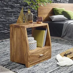 Kadima Design Sheesham Nachtkonsole, Landhausstil, Schublade & Ablage - Robust & Stilvoll. 45x40x53 cm