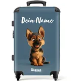 NoBoringSuitcases.com Kinder Koffer, Koffer Personalisiert, Koffer Groß, Koffer Kinder, TSA Schloss, Kindertrolley, Trolley Koffer Mittelgroß (Deutscher Schäferhund Welpe - Blau, 67 cm - 72 L)