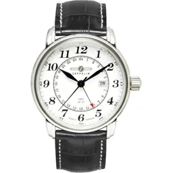 Zeppelin Herrenuhr LZ 127 Graf Zeppelin 76421 - Weißes Ziffernblatt mit schwarzen Zahlen/Indices,schwarz,weiße Naht - 42mm