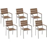 Beliani Vernio Gartenstuhl 54 x 54 x 88 cm hellbraun 6 St.