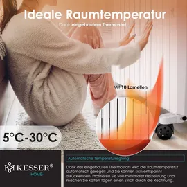 Kesser KESSER® Ölradiator mit WiFi App & Fernbedienung digitalem Display- elektrischer energiesparender Heizkörper mit 10 Rippen, Timer Zeitschaltuhr, 4 Heizstufen, Thermostat, Weiß