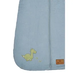 Sterntaler Schlafsack 90 cm Dino Rexi - Kinder und Baby Schlafsack unwattiert aus Musselin, mit 2-Wege-Reißverschluss und seitlicher Kabelöffnung, mit Feinfrottee Futter, TOG 1,0 - blau