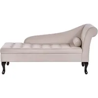 Beliani Chaiselongue rechtsseitig Samt beige mit Bettkasten Dekokissen Pessac