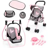 Bayer Puppenbuggy Set mit Tasche grau|rosa