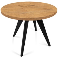 Runder Ausziehbarer Tisch für Esszimmer, FARO, Loft-Stil, Skandinavische, Durchmesser: 90 / 130 cm, Farbe: Eiche Lancelot / Schwarz