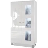 Vladon Standvitrine Denjo 71 x 129 x 35 cm Weiß matt/Weiß Hochglanz