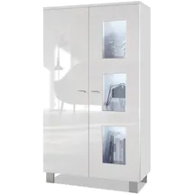 Vladon Standvitrine Denjo 71 x 129 x 35 cm Weiß matt/Weiß Hochglanz