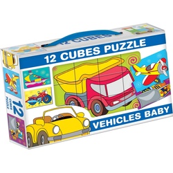 Dohany Würfelpuzzle Bilderwürfel 12-tlg. Kinderpuzzle Baby Fahrzeuge, Puzzleteile bunt