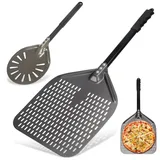 bluaqua Perforierter Pizzaschaufel 12 zoll Pizzaschieber 6 zoll Pizzawende,Pizzaschieber 30x39 cm Fläche,pizzaschaufel,pizzawender,temperaturbeständig für Pizzaofen (pizzaschieber+pizzawender)