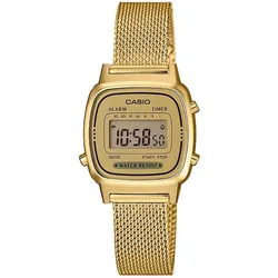 Chronograph CASIO VINTAGE, gold (goldfarben), Armbanduhren, Damen, Quarzuhr, Armbanduhr, Damenuhr, Digitaluhr, Datum, Edelstahlarmband