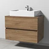 Sanipa Solo One Angular Keramik-Set 80 cm mit Keramik-Waschtisch und Waschtischunterbau mit 2 Auszügen, Badmöbel,