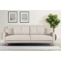 Home affaire 3-Sitzer TRIPLO optionale Schlafsofa mit Bettkasten, Maße B/T/H: 215/100/89 cm, Wahlweise Bettfunktion - Liegefläche 145x191 cm, Rücken-, Zierkissen beige