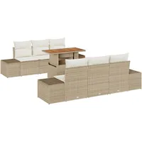 vidaXL Garten Essgruppe mit Kissen Beige Creme Rattan, Akazie