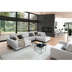 KAWOLA Sofa CARA Wohnlandschaft U-Form Cord hellgrau Longchair links