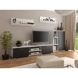 per la vita Schrankwand Weiß/Schwarz Szopen – Modernes Regalwohnzimmer Set in Weiß-Schwarz- Möbel Modern mit integriertem Wohnzimmerschrank, TV Schrank, Sideboard & Wandregal