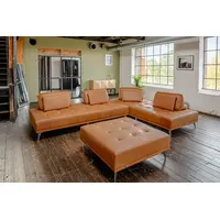 KAWOLA Sofa WIOLO Ecksofa Leder mit Hocker cognac