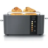 Arendo Toaster 2 Scheiben, Langschlitztoaster, Langschlitz, Edelstahl, 1000W, Display mit Restzeitanzeige, Brötchenaufsatz, Defrost Funktion, Wär... - Grau
