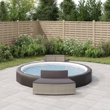 Gaseeto Whirlpool-Bänke mit Auflagen 2 STK. Whirlpool Outdoor Umrandung Rattan Whirlpool-Einfassung Umrandung Grau Poly-Rattan