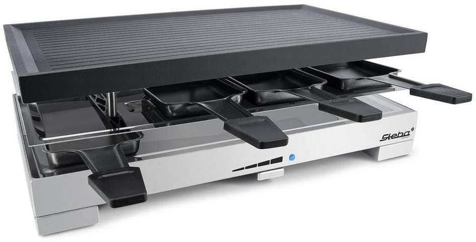 Produktbild Steba Raclette Premium Guß-Raclette RC 68, 8 Raclettepfännchen, 1200,00 W, antihaftbeschichtete Grillplatte, für 8 Personen, Edelstahl, schwarz schwarz
