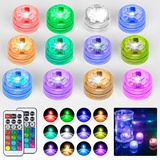 Mini LED Lichter, RGB Lampe Teelichter 12pcs, Halloween Kürbis Licht, Unterwasser led mit Fernbedienung für Aquarium, Garten, Hochzeitsfeier, Weihnachtsdekoration