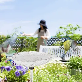 Relaxdays Vogeltränke zum Stecken, mit Erdspieß, Gartendeko, Vogelfutterstelle, Wasserschale 1m hoch, weiß