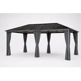 4iQ Hardtop Gartenpavillon 3x6 m mit Polycarbonatdach & Vorhängen – Metall Pavillon für Garten, Terrasse, 18 m2 - Braun