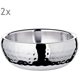 Edzard 2er Set Schale Pluto, Edelstahl hochglanzpoliert, außen gehämmert, Durchmesser 12 cm H 5 cm)