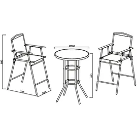 VCM Gartenmöbel 3er-Set - schwarz , Maße cm B: 70 H: 108