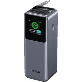 UGREEN Powerbank mit einziehbarem USB-C Kabel, 165W, 20000 mAh Grau