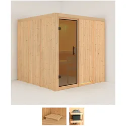 Sauna KARIBU "Rodin", beige (naturbelassen), ohne Ofen, (ohne Ofen), Saunen, ohne Ofen