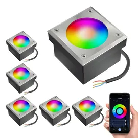 ledscom.de 6x LED Pflasterstein NEOLUM für außen, IP67, eckig, 10 x10cm, inkl. GX53 RGB Leuchtmittel, 670lm, Smart Home