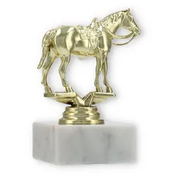 Pokal Kunststofffigur Westernreiten gold auf weißem Marmorsockel 12,3cm
