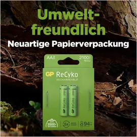 GP Batteries ReCyko Mignon AA NiMH 2100mAh, 2er-Pack (120210AAHCE-C2)